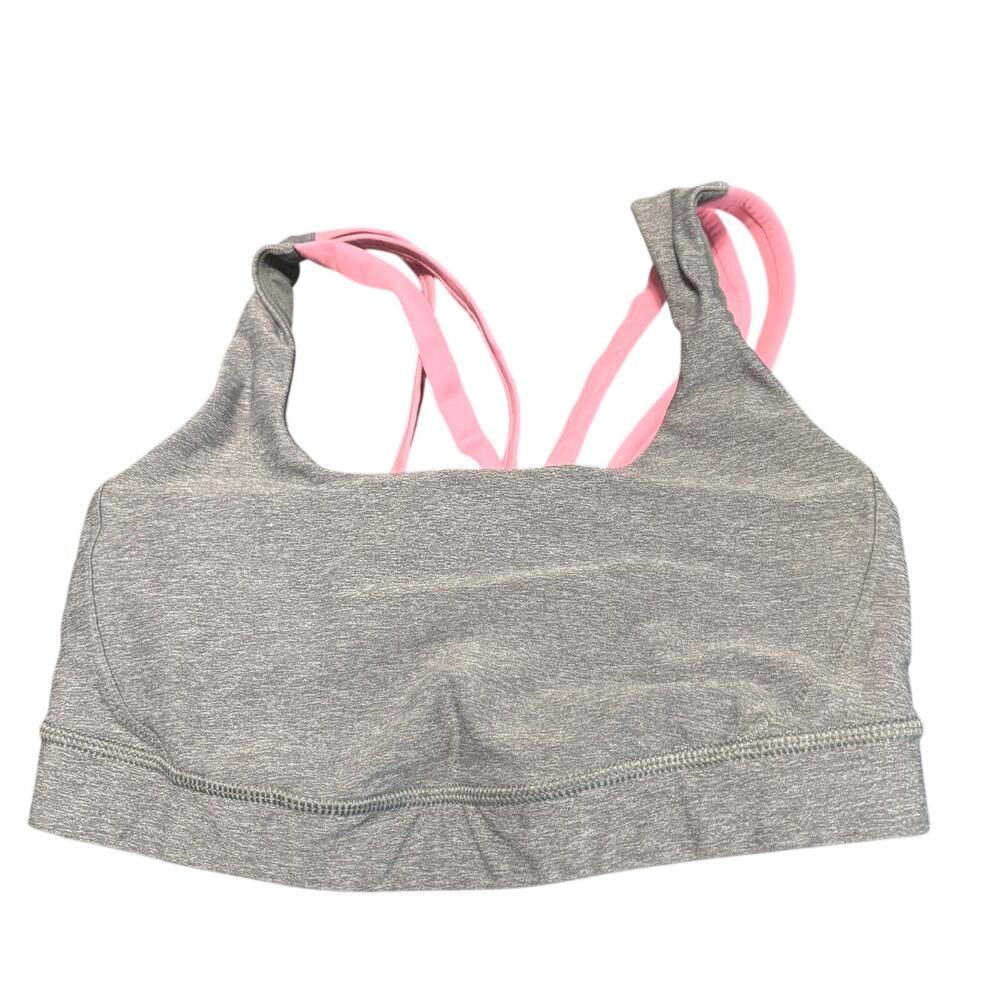 Lululemon Energy Bra Gray Heather Pink Strappy Back Sports Bra No Size Tag